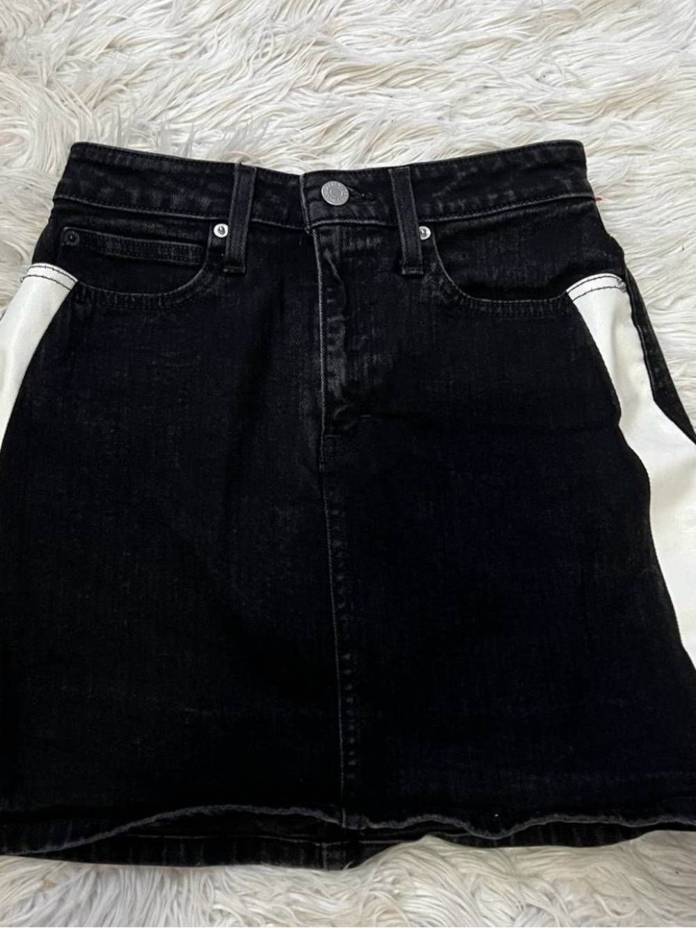 Calvin Klein Black Denim Skirt with White Side Panels Size 28